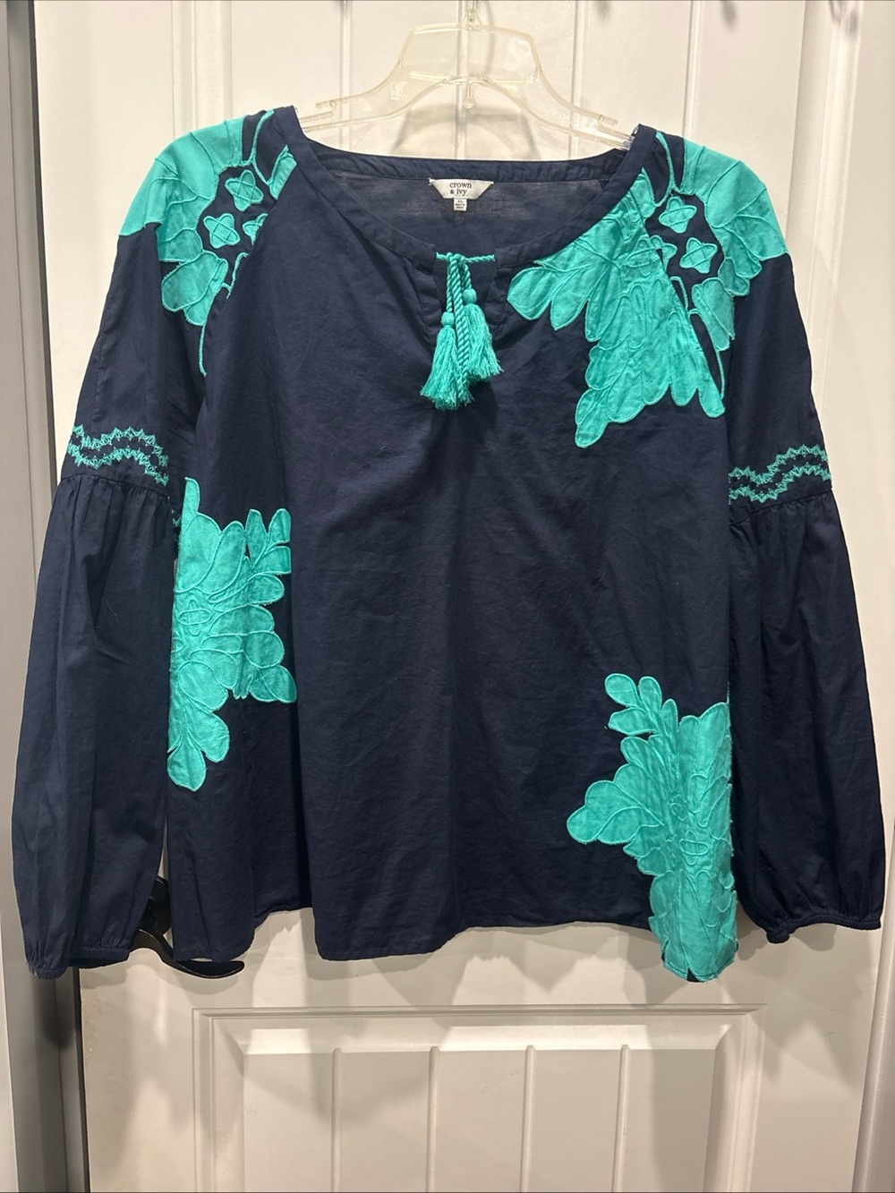 crown & ivy Navy Tunic with Teal Embroidery - Women